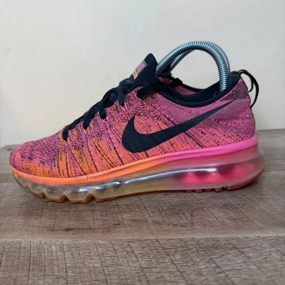 Womens Nike Flyknit Air Max Running Shoes Size 7.5 Pink Orange Black 620659-800 - Picture 1 of 7